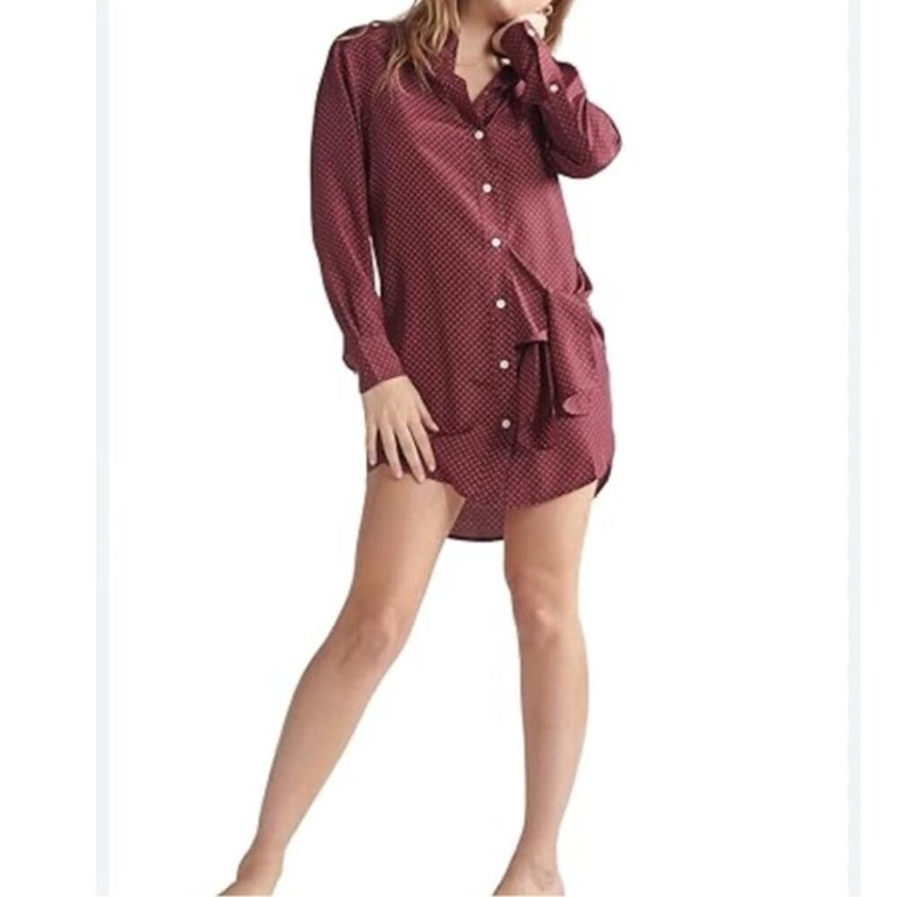 Thakoon burgundy silk polka dot button front mini dress size small